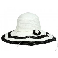 Wide Brim Hat - 2 Tones w/ Flower - Black - HT-H2270BK